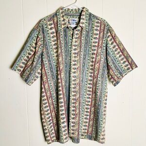 Vintage Men’s Reyn Spooner Paisley Floral Stripe Print Boho Hawaiian Shirt XXL